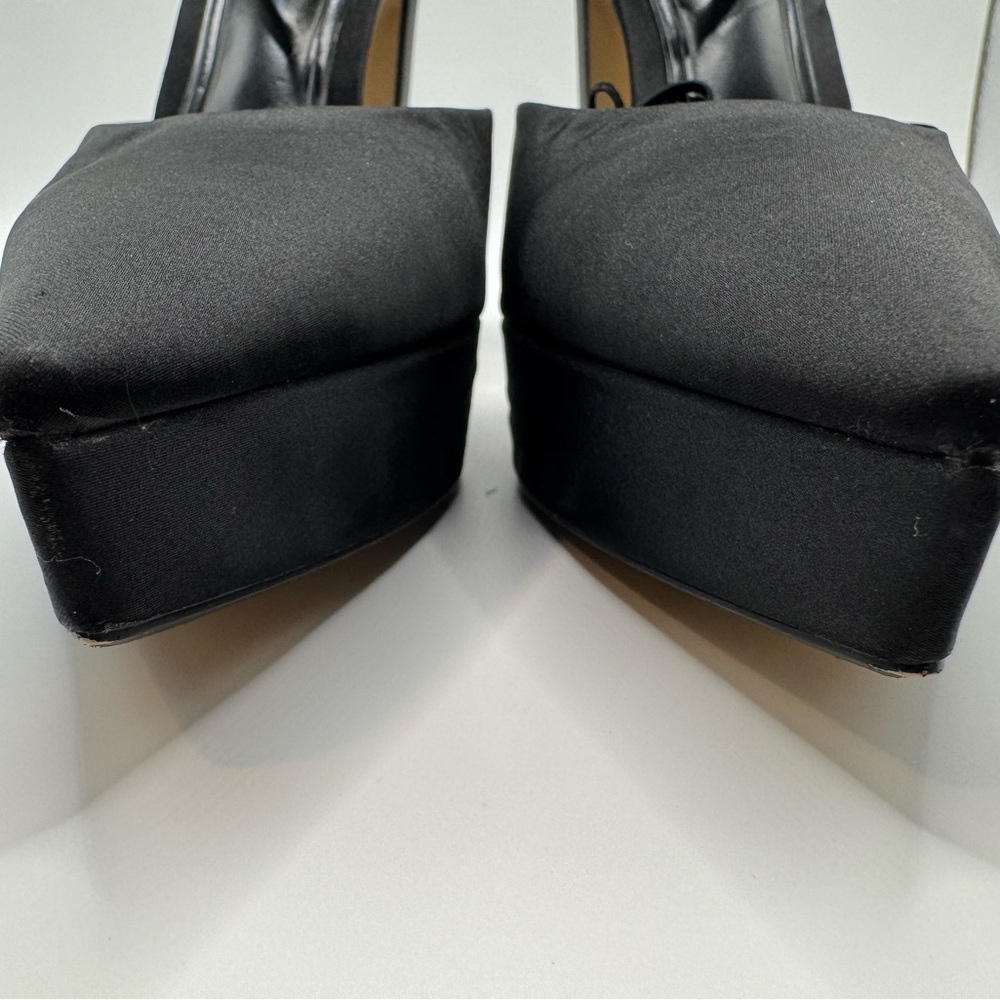 Zara Black Satin Ankle Strap Heels Pumps Pointed Toe 8 (38) - Picture 7 of 9